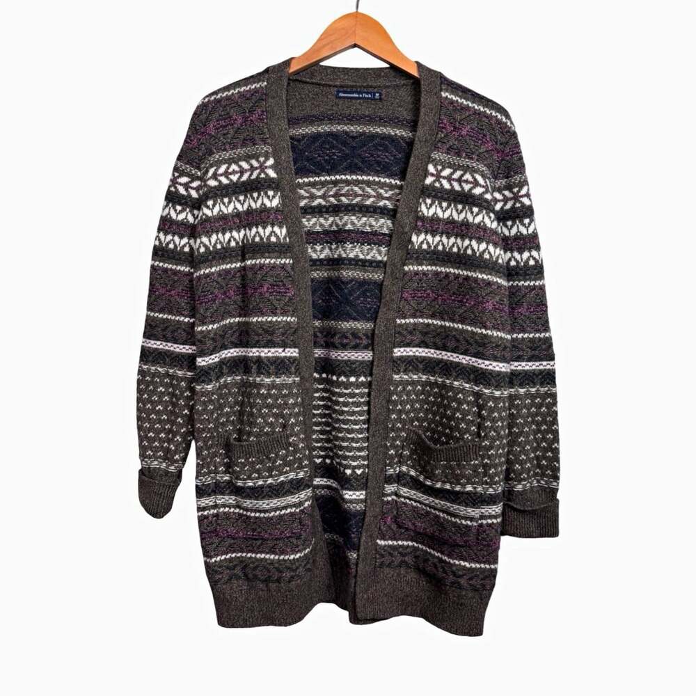 Abercrombie & Fitch Women’s Gray Fair Isle Knit Open Front Cardigan Sweater M
